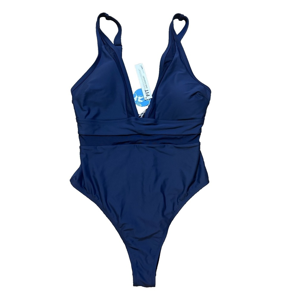 CUPSHE Navy Blue‎ One Piece Swimsuit Size 0X NWT Tummy Control